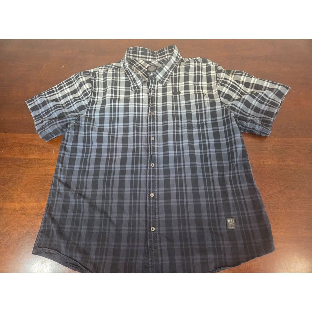 Harley-Davidson Plaid Short Sleeve Shirt 2XL Black Gray HDMC Cotton